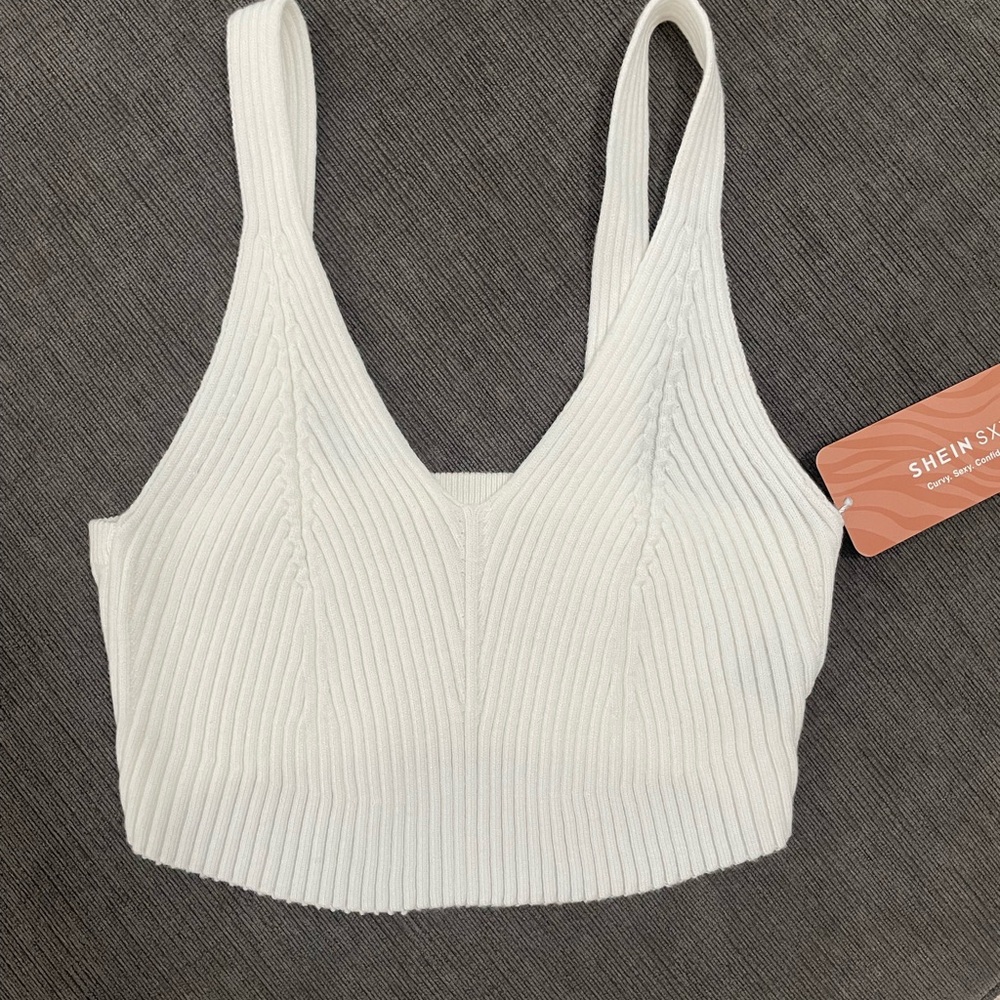 SHEIN White Ribbed V-Neck Crop Top